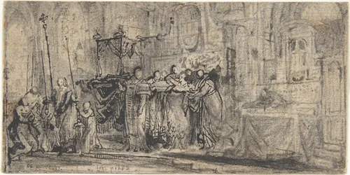 Coronation Regalia Carried in Procession at Saint-Denis by Gabriel de Saint-Aubin, drawing, 1775