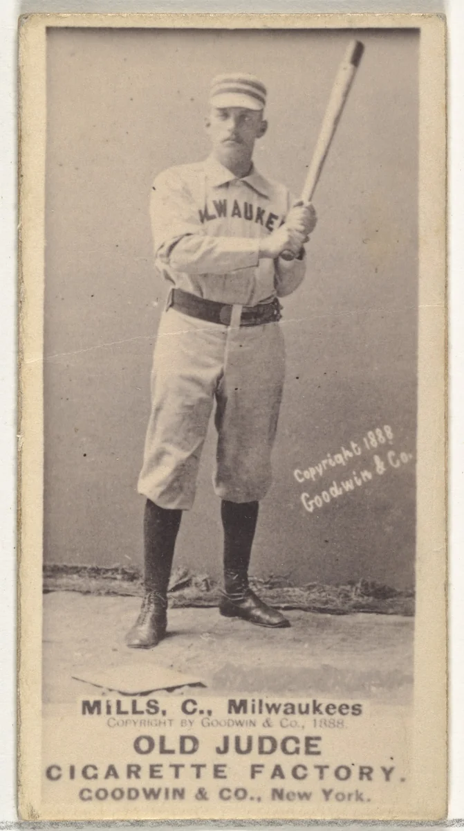 Lynn Mills, Catcher, Milwaukee, from the Old Judge series (N172) for Old Judge Cigarettes by Goodwin & Company, photograph, 1888