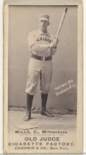 Lynn Mills, Catcher, Milwaukee, from the Old Judge series (N172) for Old Judge Cigarettes by Goodwin & Company, photograph, 1888