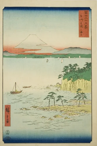 The Sea at Miura in Sagami Province (Soshu Miura no kaijo), from the series "Thirty-six Views of Mount Fuji (Fuji sanjurokkei)" by Utagawa Hiroshige (歌川広重), print, 1858