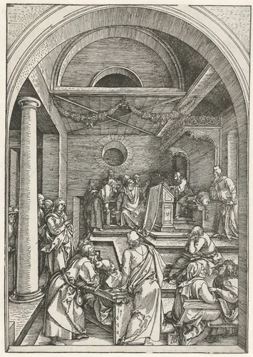 De twaalfjarige Christus in de tempel by Unknown, print, 1501-1505