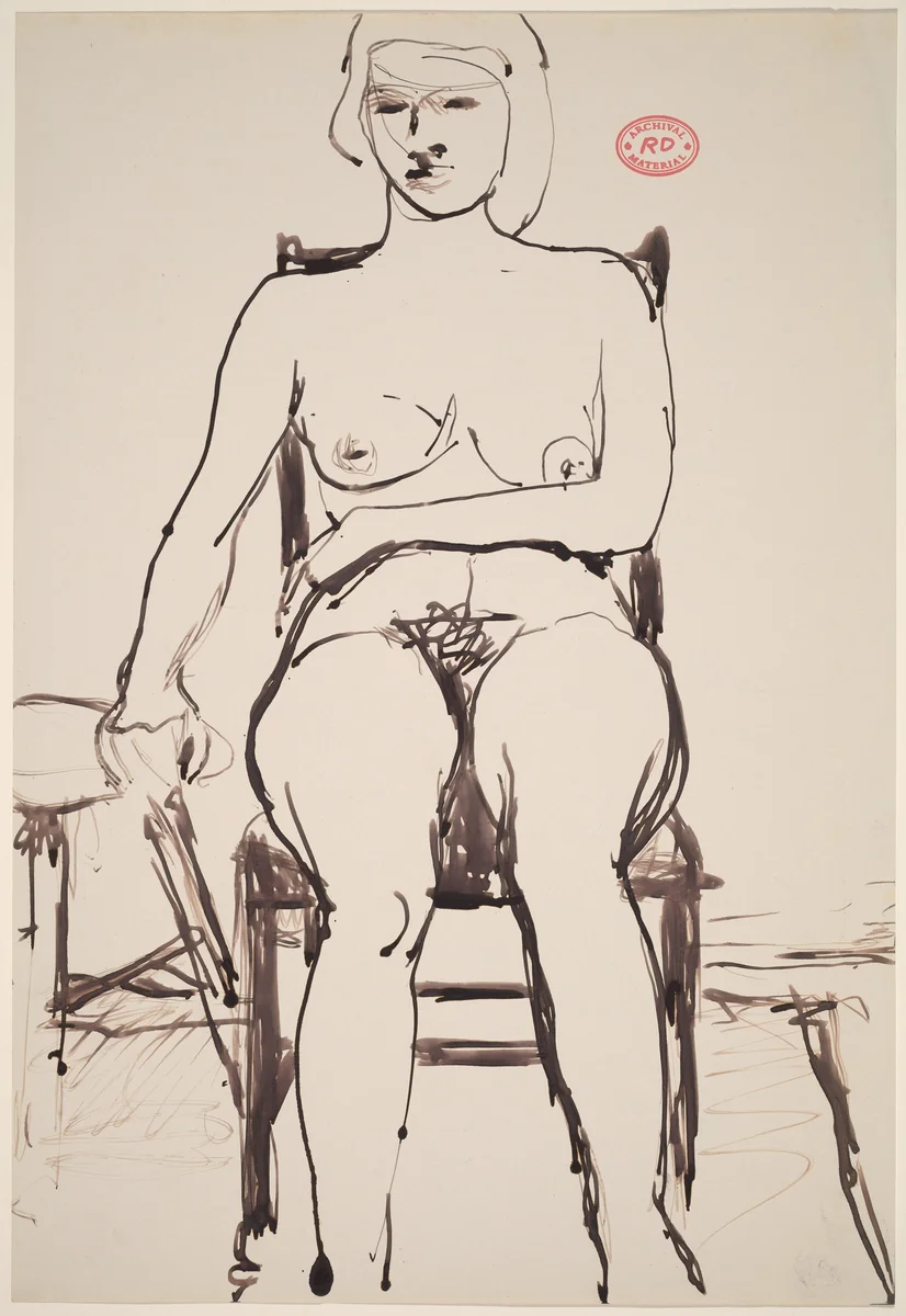 Untitled [seated female nude with hand on adjacent stool] by Richard Diebenkorn, drawing, 1955-1967