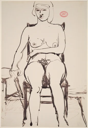 Untitled [seated female nude with hand on adjacent stool] by Richard Diebenkorn, drawing, 1955-1967