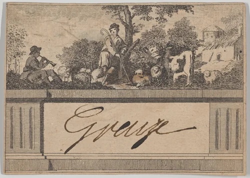 Jean-Baptiste Greuze, calling card by Jean-Baptiste Greuze, print, 1750-1805