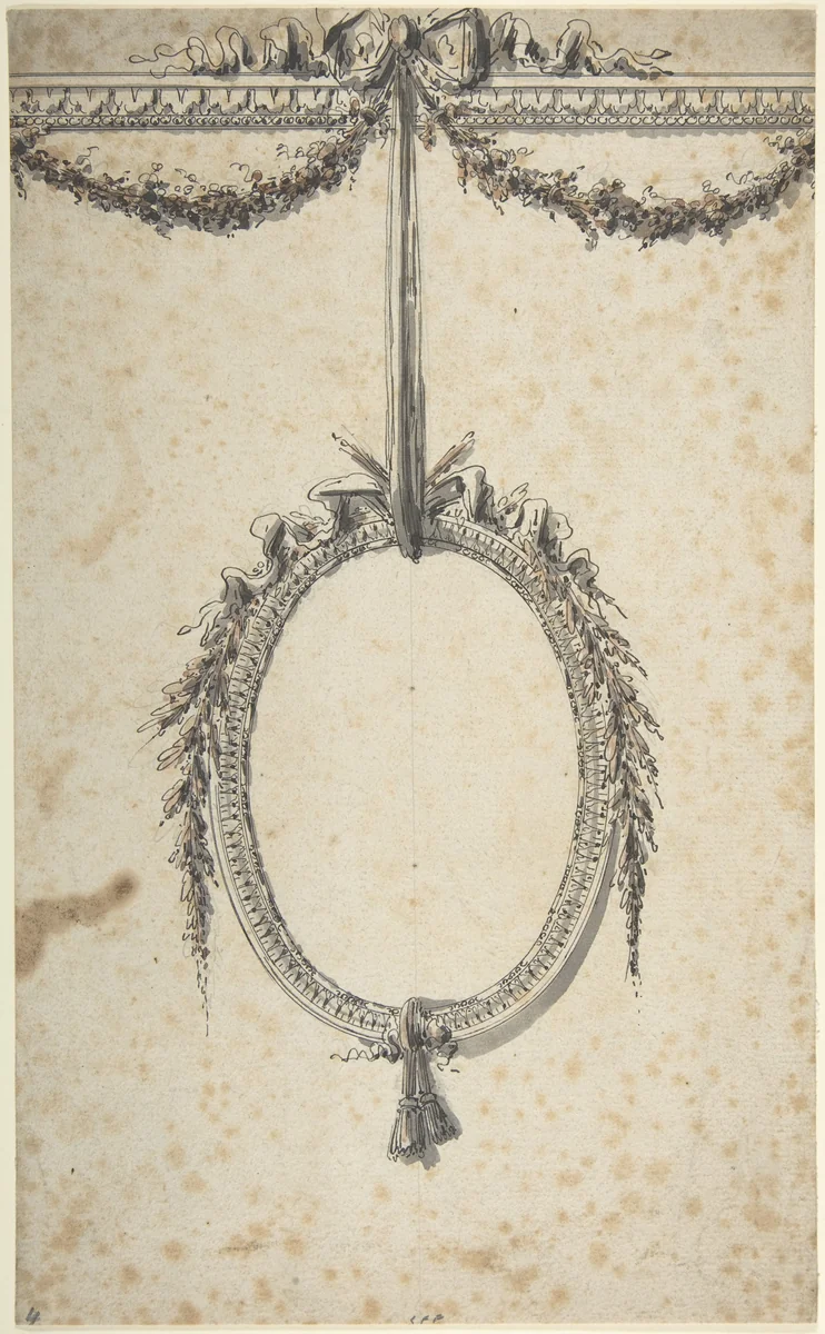 Design for Oval Cartouche by Gautier d'Agoty, drawing, 1700-1799