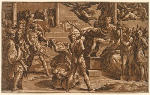 The Martyrdom of St. Peter and St. Paul by Antonio da Trento, print, 1522-1531