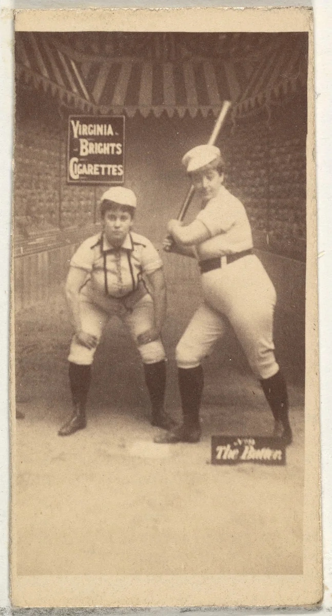 The Batter, from the Girl Baseball Players series (N48, Type 2) for Virginia Brights Cigarettes by Allen & Ginter, photograph, 1886-1888