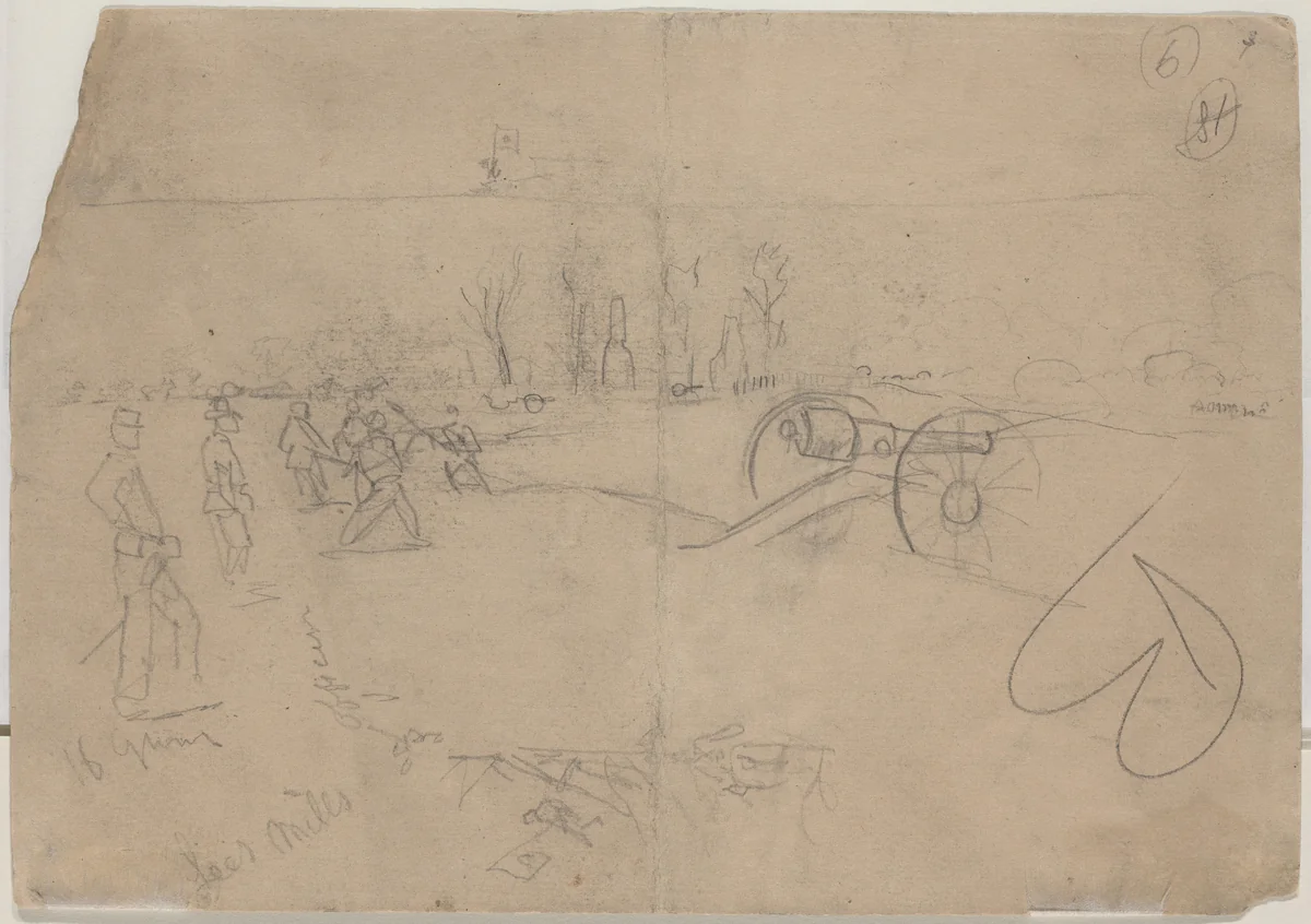 Soldiers and Cannon [verso] by Winslow Homer, drawing, 1862