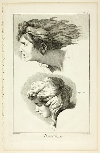 Design: Heads, from Encyclopédie by Benoît-Louis Prévost, print, 1762-1777