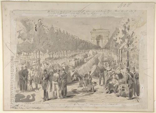 Troops Encamped on the Champs Elysées, 1870 by anonymous, drawing, 1800-1899