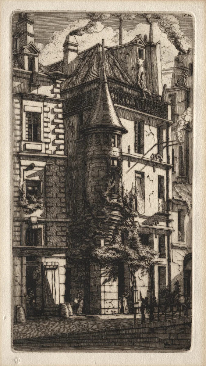 Etchings of Paris: House with a Turret, Weavers' Street by Charles Meryon, print, 1852