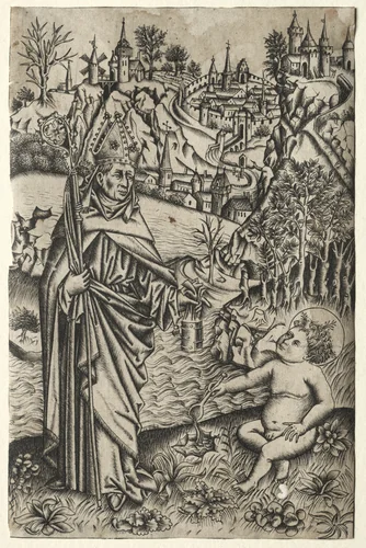 St. Augustine and the Child on the Seashore by Master of the Nuremberg Passion, print, 1465-1469