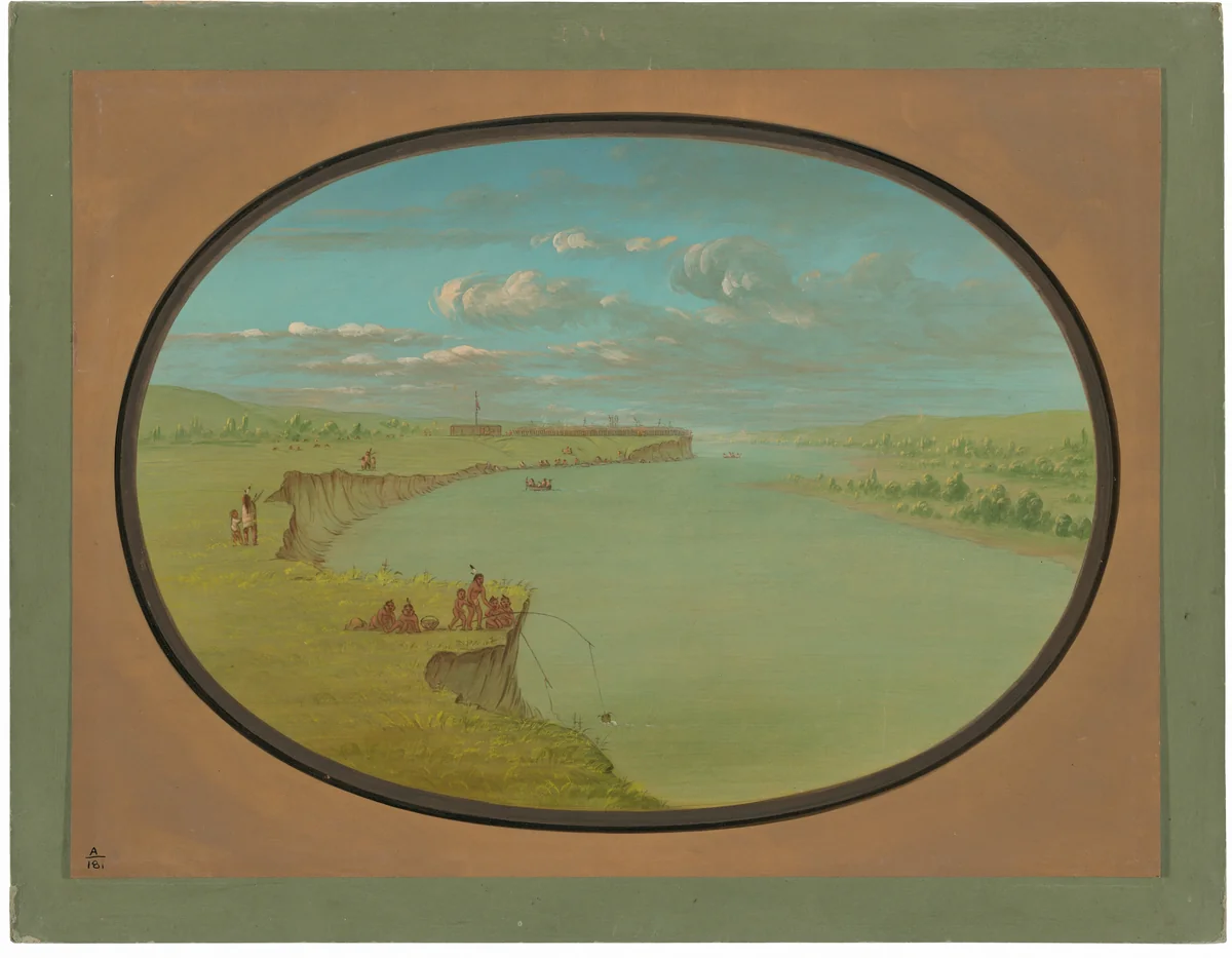 Mandan Village - A Distant View by George Catlin, painting, 1861-1869