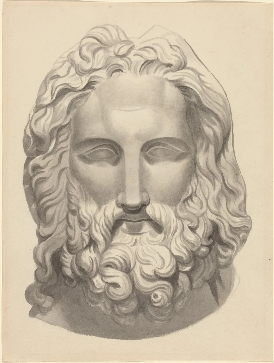 Antique Bearded Head by John Flaxman, drawing, 1755-1826