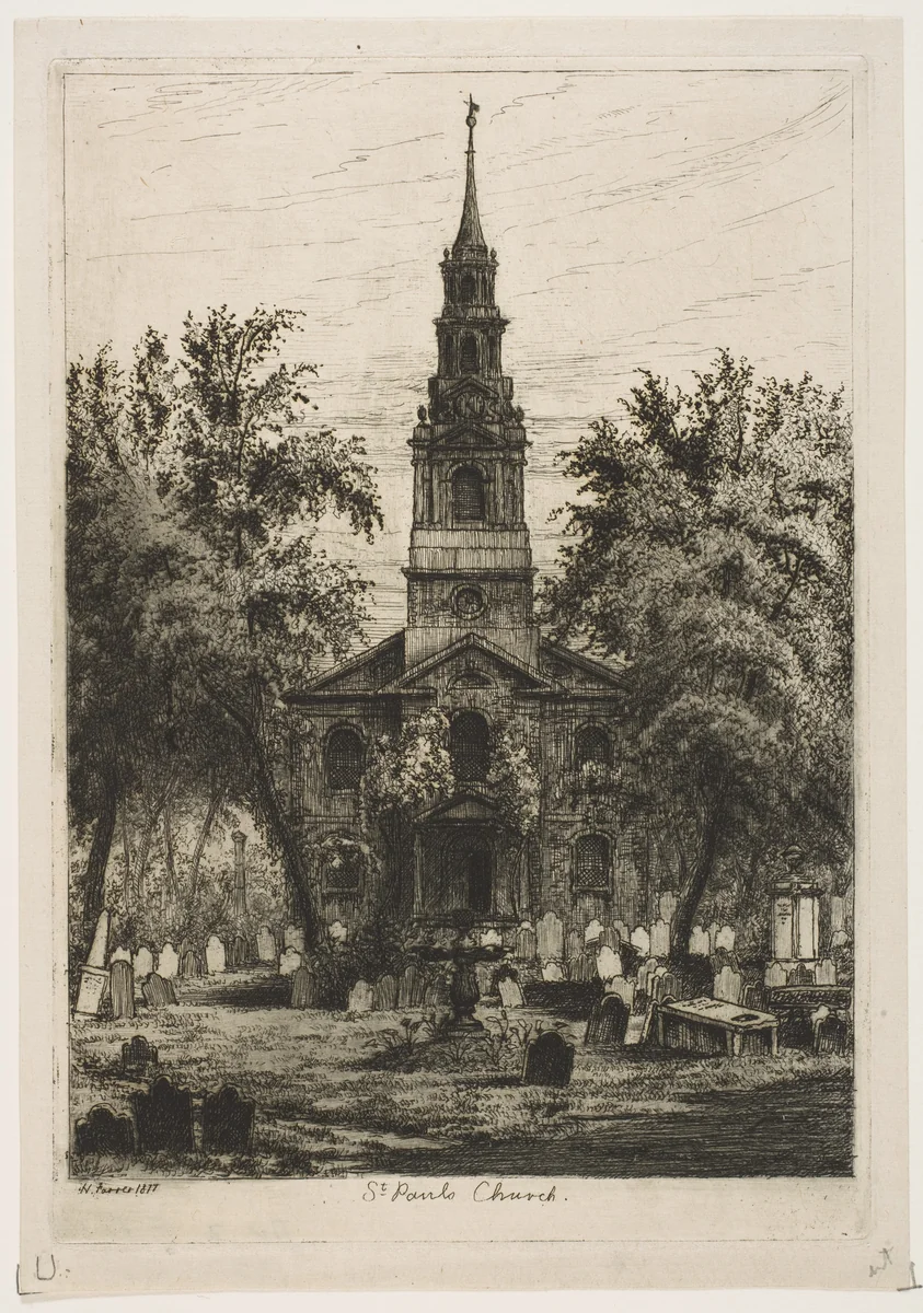 St. Paul's Chapel, New York, from "Scenes of Old New York" by Henry Farrer, print, 1877