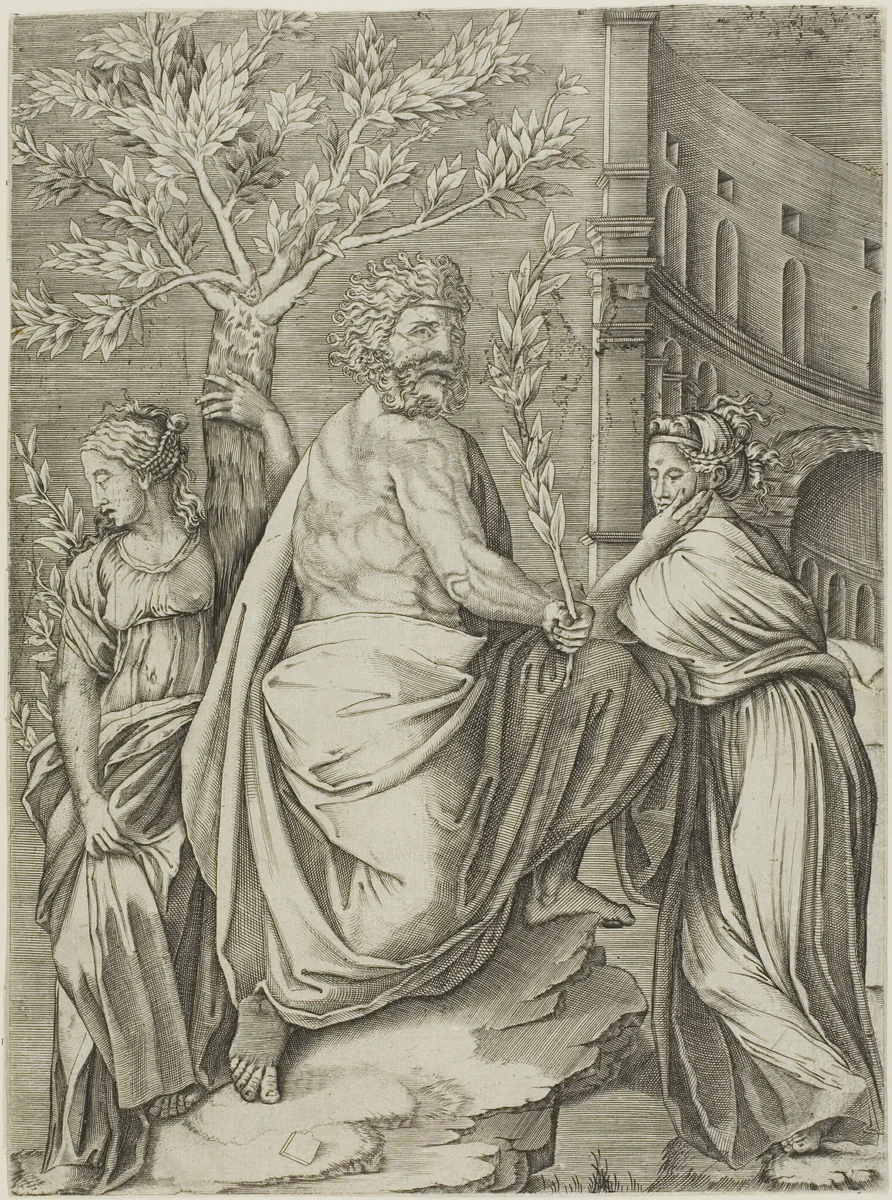Man Under a Laurel Tree by Agostino dei Musi, print, 1515-1530