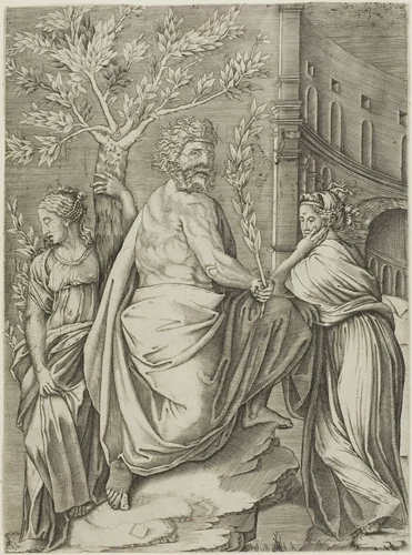 Man Under a Laurel Tree by Agostino dei Musi, print, 1515-1530