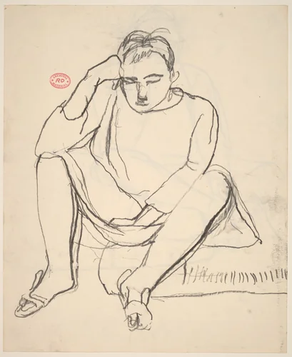 Untitled [woman seated at the edge of a cushion] by Richard Diebenkorn, drawing, 1955-1967