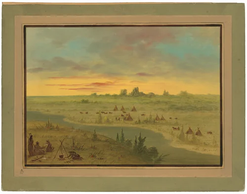 Encampment of Pawnee Indians at Sunset by George Catlin, painting, 1861-1869