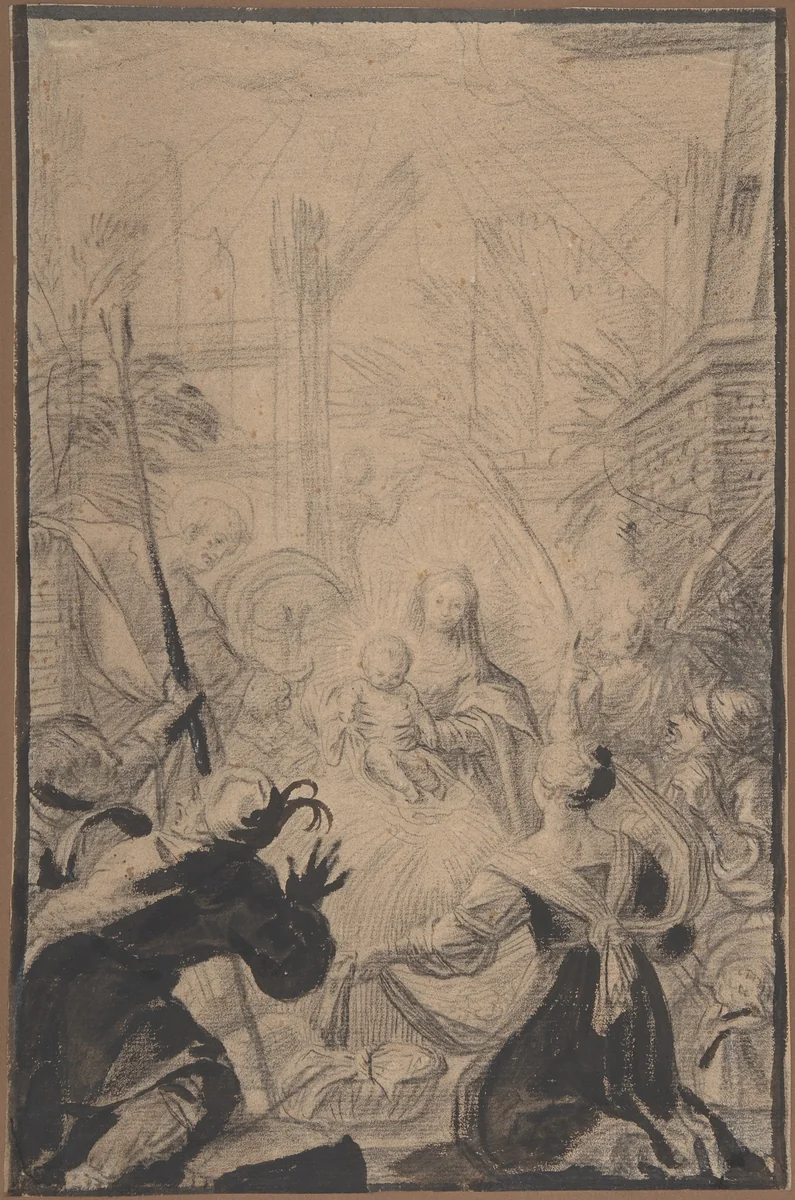 Adoration of the Shepherds by Claude Vignon, drawing, 1615-1635