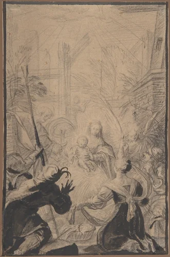 Adoration of the Shepherds by Claude Vignon, drawing, 1615-1635