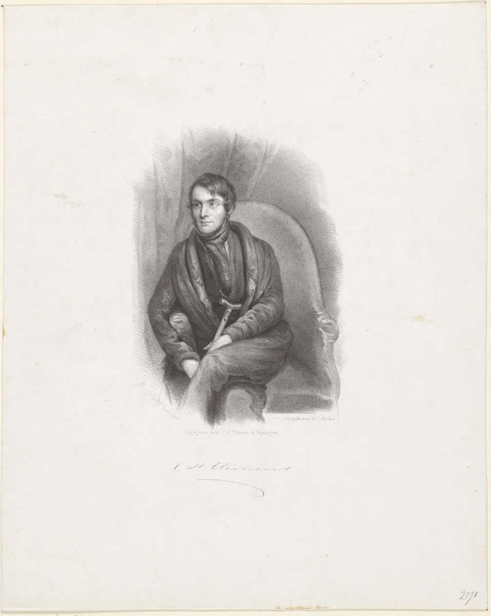 Portret van schrijver Christiaan Hendrik Clemens by anonymous, print, 1822-1845