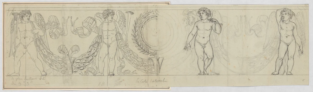 Design for a Frieze with Putti and Garland (related to the Arc du Carrousel) by anonymous, drawing, 1806-1808