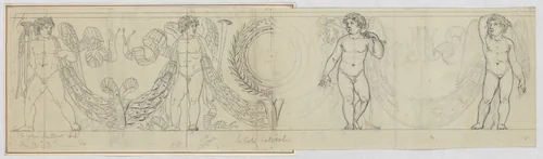 Design for a Frieze with Putti and Garland (related to the Arc du Carrousel) by anonymous, drawing, 1806-1808
