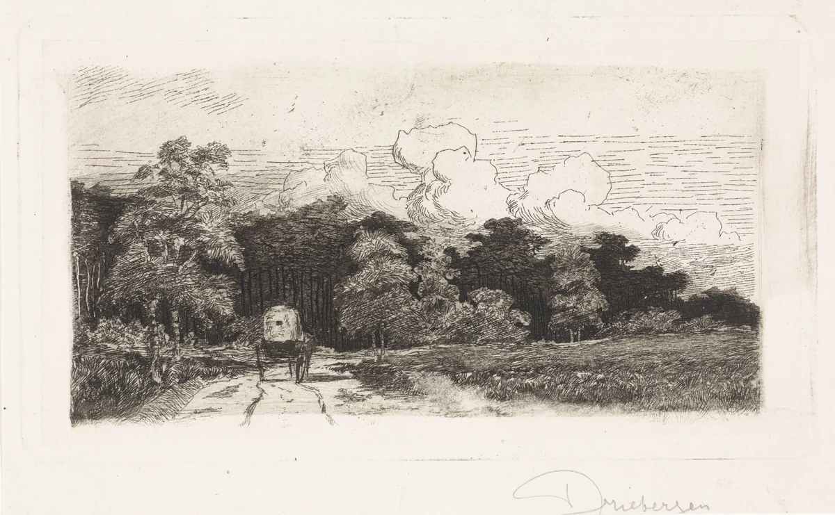 Huifkar op een weg te Driebergen by Elias Stark, print, 1887