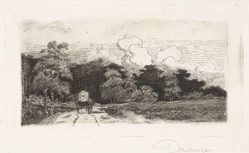 Huifkar op een weg te Driebergen by Elias Stark, print, 1887