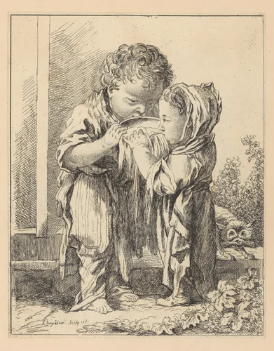 Les Petits Buveurs de lait (The Little Milk Drinkers), from Suite d'estampes gravées par madame la marquise de Pompadour d'après les pierres gravées de Guay, graveur du Roi by Madame la Marquise de Pompadour, print, 1751