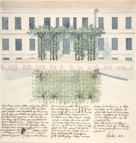 Elevation and Plan of the Façade of a Building by Karl Friedrich Schinkel, drawing, 1840