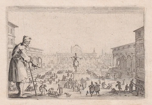 Le Marché de la Place de L'Annonciade a Florence (The Market in the Piazza della Annunziata in Florence), from "Les Caprices" Series B, The Nancy Set by Jacques Callot, print, 1617-1620