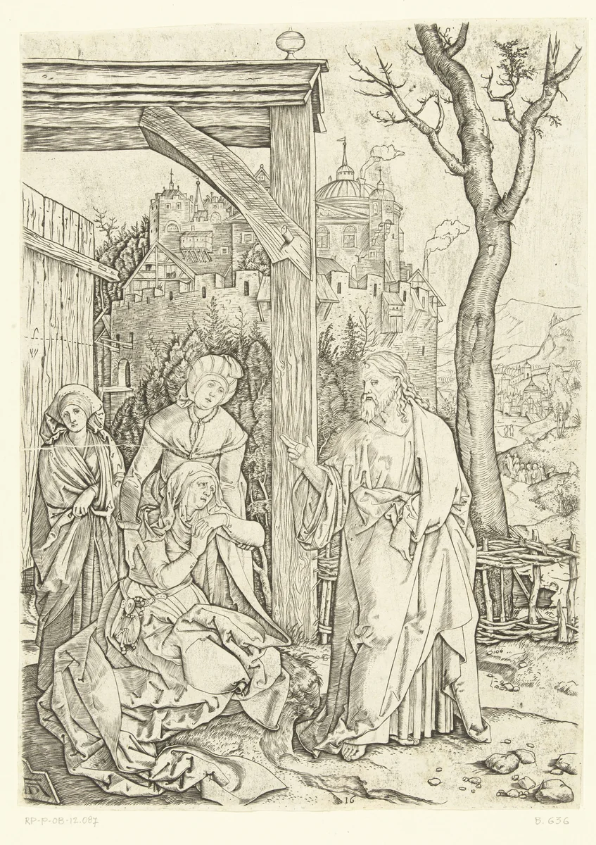 Christus neemt afscheid van zijn moeder by Marcantonio Raimondi, print, 1510-1515