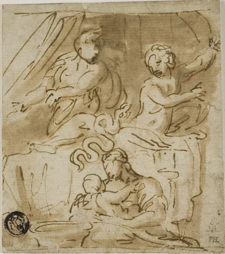 Birth of Alexander by Polidoro Caldara, drawing, 1601-1700