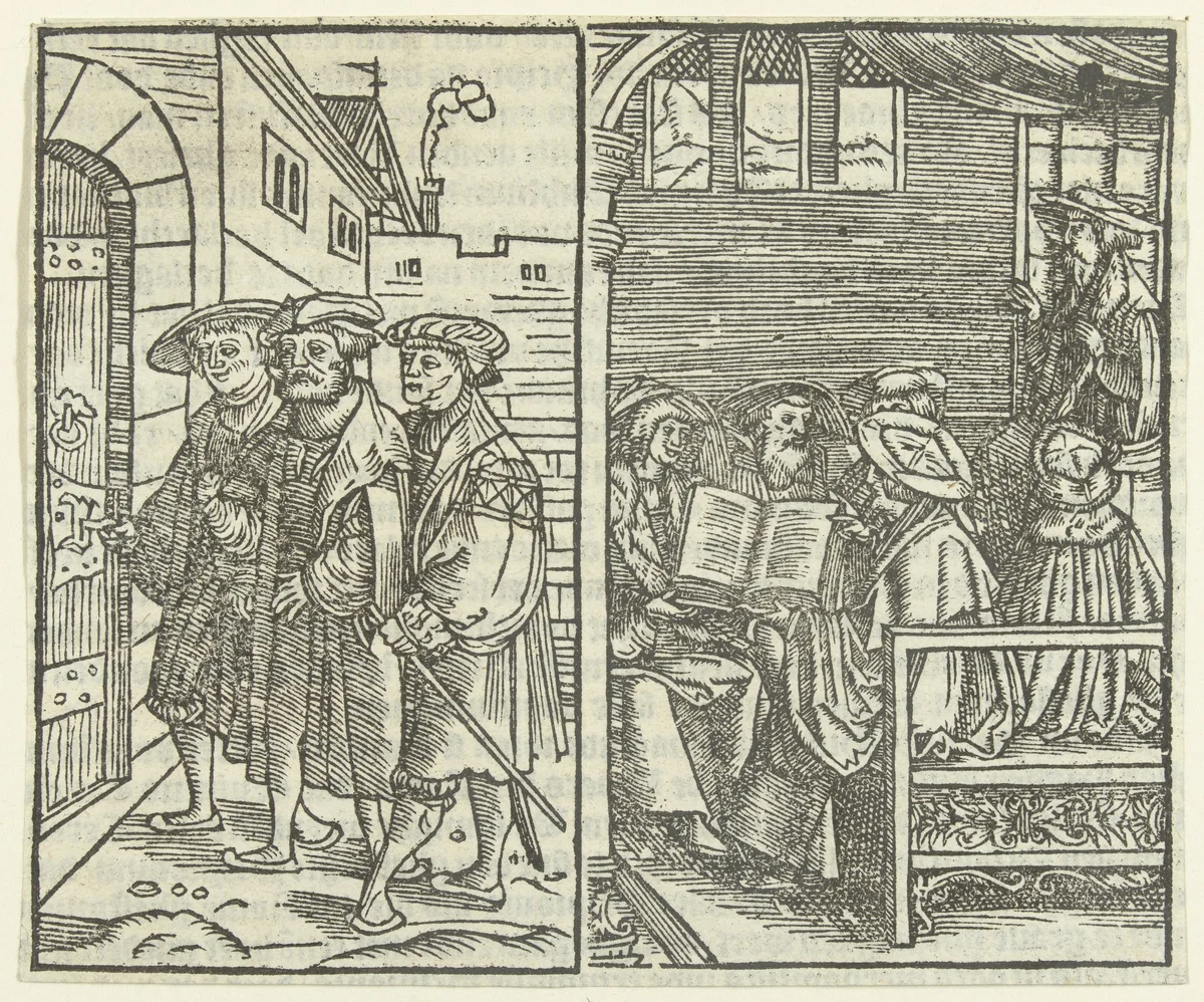 Vergaderende mannen by anonymous, print, 1520-1570