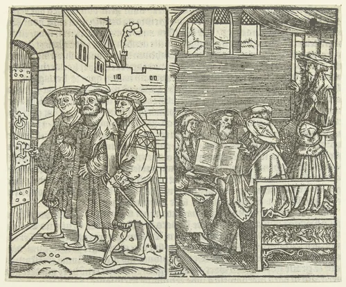 Vergaderende mannen by anonymous, print, 1520-1570