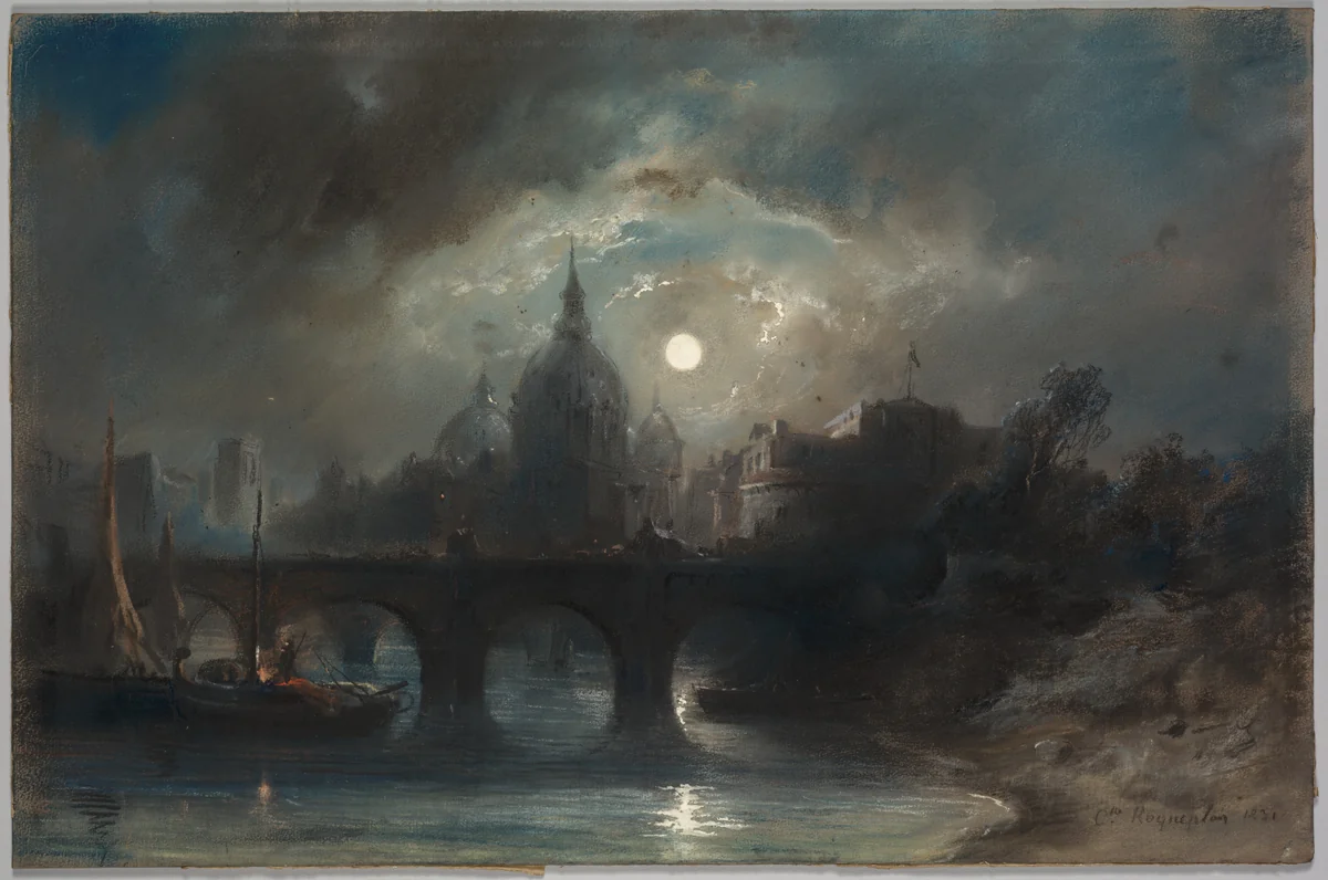 View of a City at Night by Camille Roqueplan, drawing, 1831