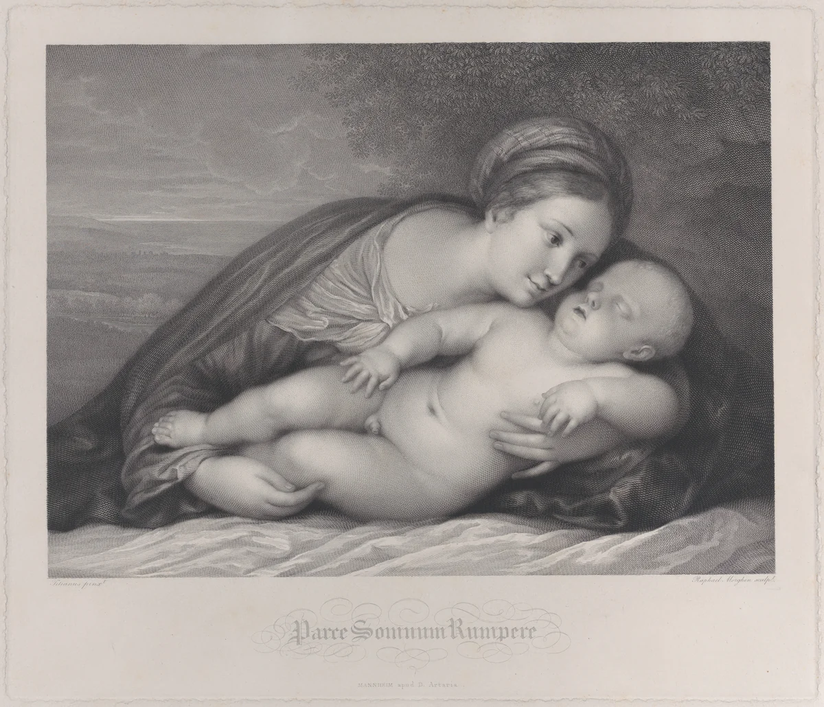 The Madonna embracing the sleeping Christ child by Raphael Morghen, print, 1797