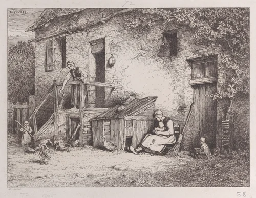 In Front of the House by Charles Jacque, print, 1845