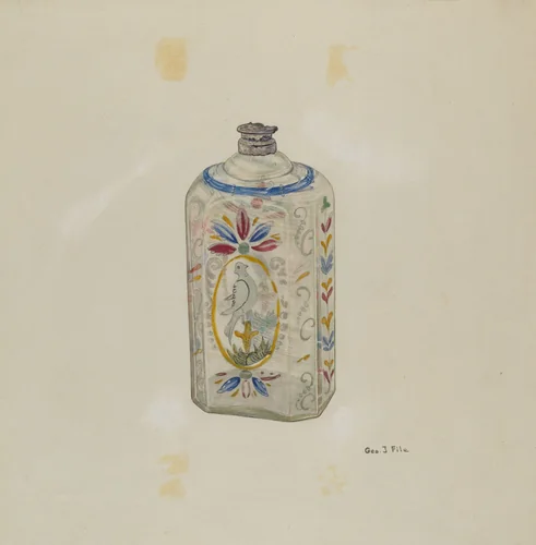 Decorated Glass Flask by George File, index of american design, 1940