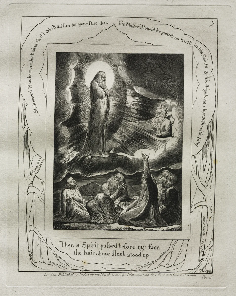 The Book of Job: Pl. 9, Then a Spirit passed before my face / the hair of my flesh stood up by William Blake, other, 1825