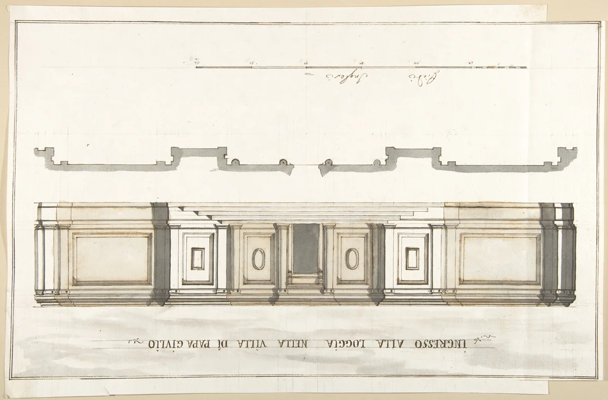 Design for the Entrance of the Loggia of the Villa of Pope Julius by Pietro Paolo Coccetti, drawing, 1710-1727