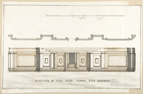 Design for the Entrance of the Loggia of the Villa of Pope Julius by Pietro Paolo Coccetti, drawing, 1710-1727