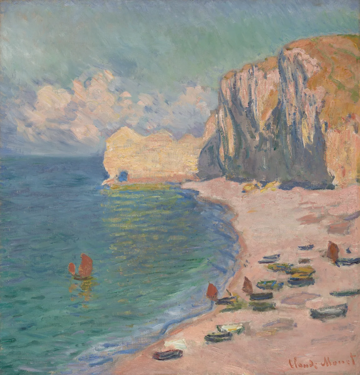 Étretat: The Beach and the Falaise d'Amont by Claude Monet, painting, 1885