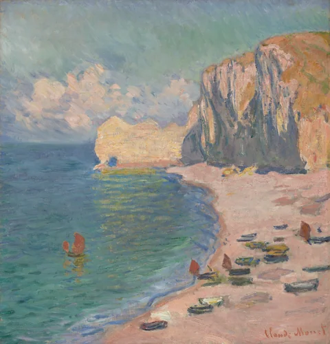 Étretat: The Beach and the Falaise d'Amont by Claude Monet, painting, 1885