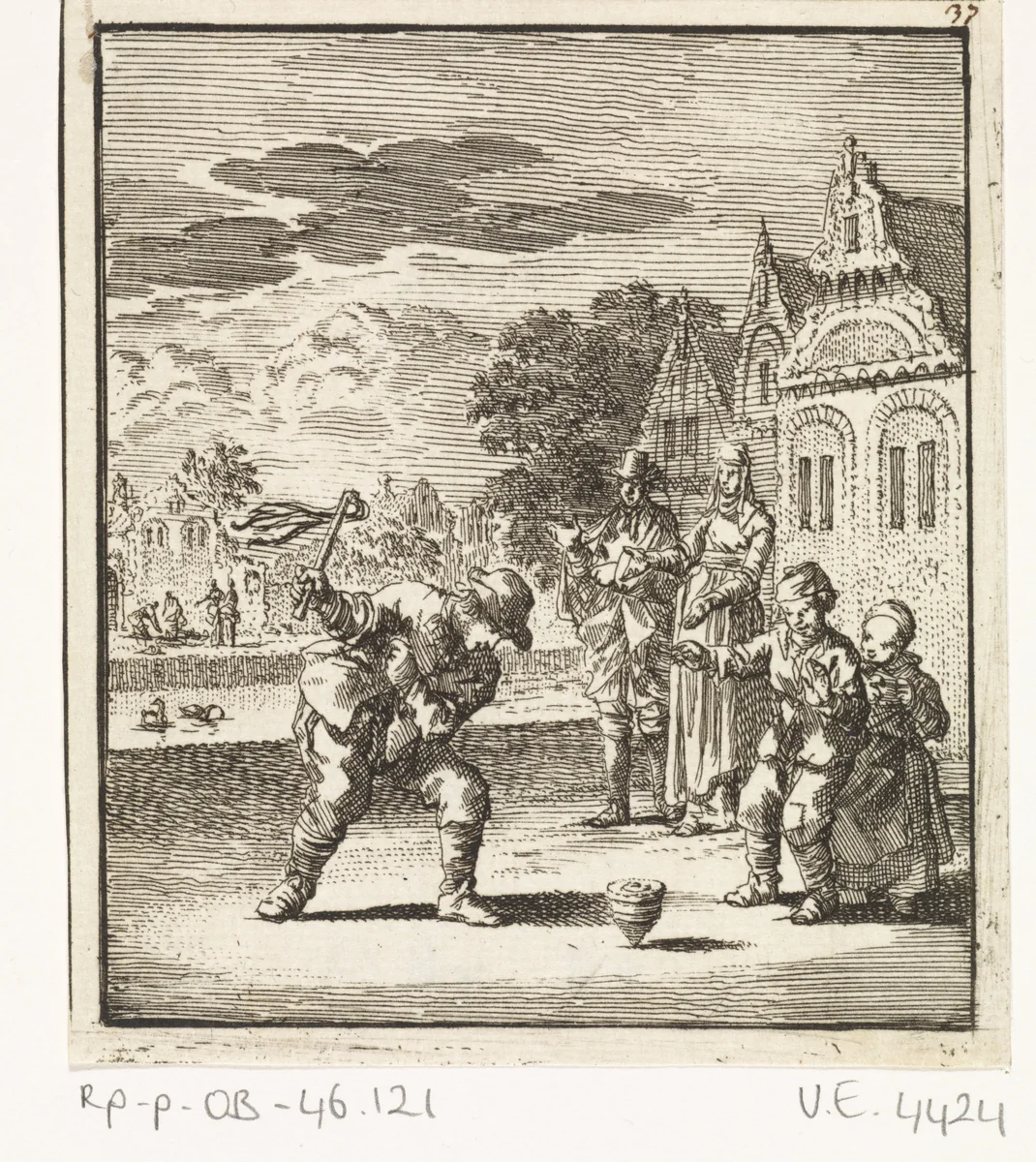 Kinderen spelend met een tol by Jan Luyken, print, 1712