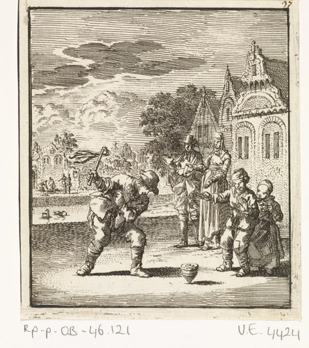 Kinderen spelend met een tol by Jan Luyken, print, 1712