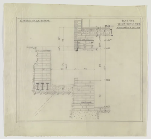 Josef Esters House, Krefeld, Germany (Section; basement structural detail) by Ludwig Mies van der Rohe, mies van der rohe archive, 1927