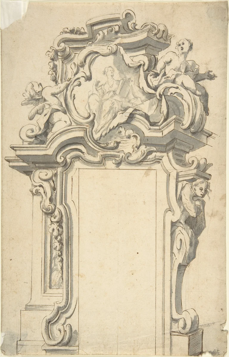 Two alternate Designs for a frame of door by anonymous, drawing, 1700-1780